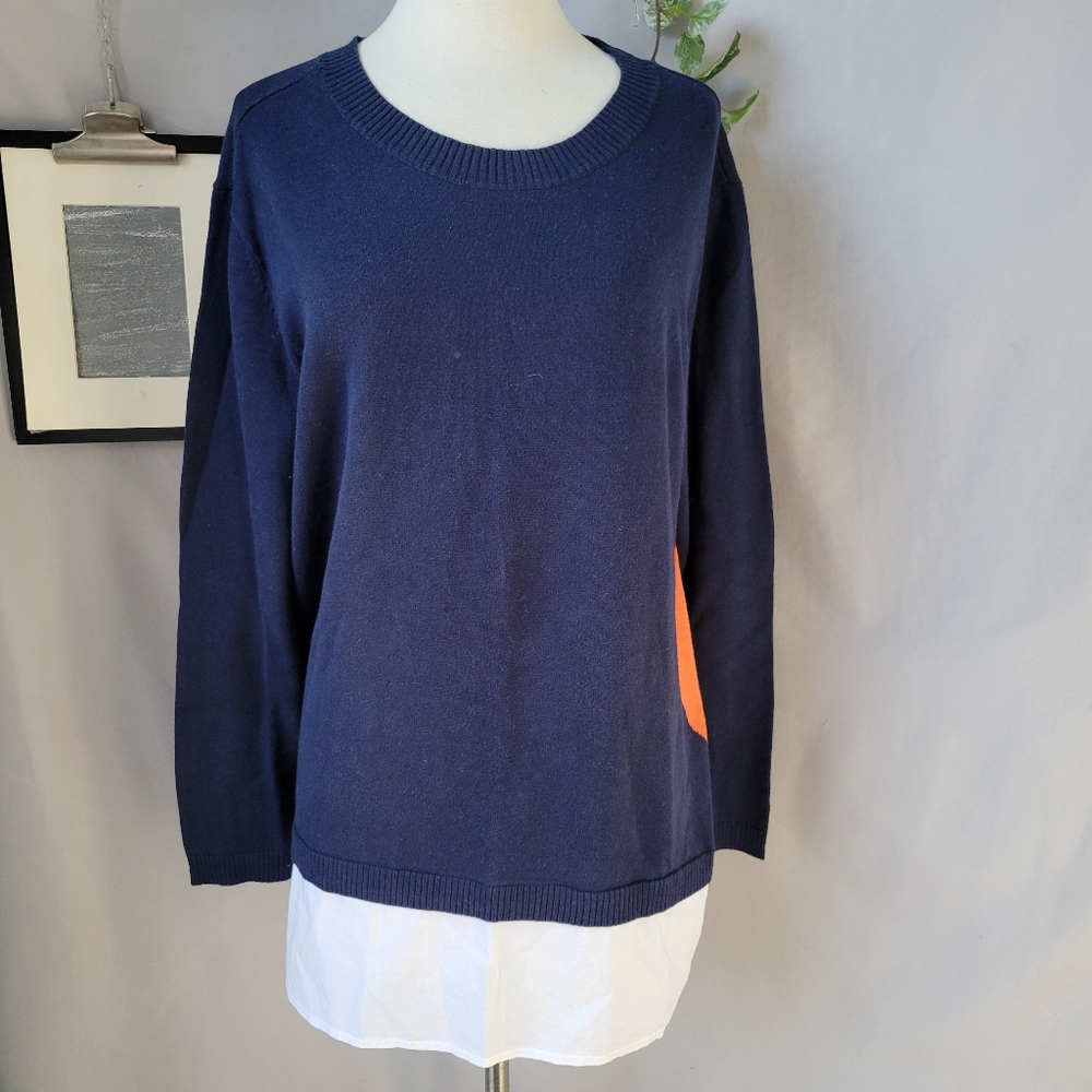 Lisa Todd Layered Look Two-Fer‎ Crew Neck Pullover Sweater Blue 1X
